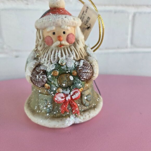 VTG Ceramic Santa Claus and Wreath Bell Ornament- Christmas Santa Bell Ornament - Picture 3 of 7